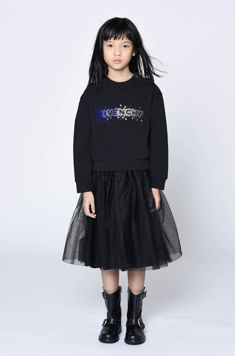 Girls Black Logo Tulle Dress