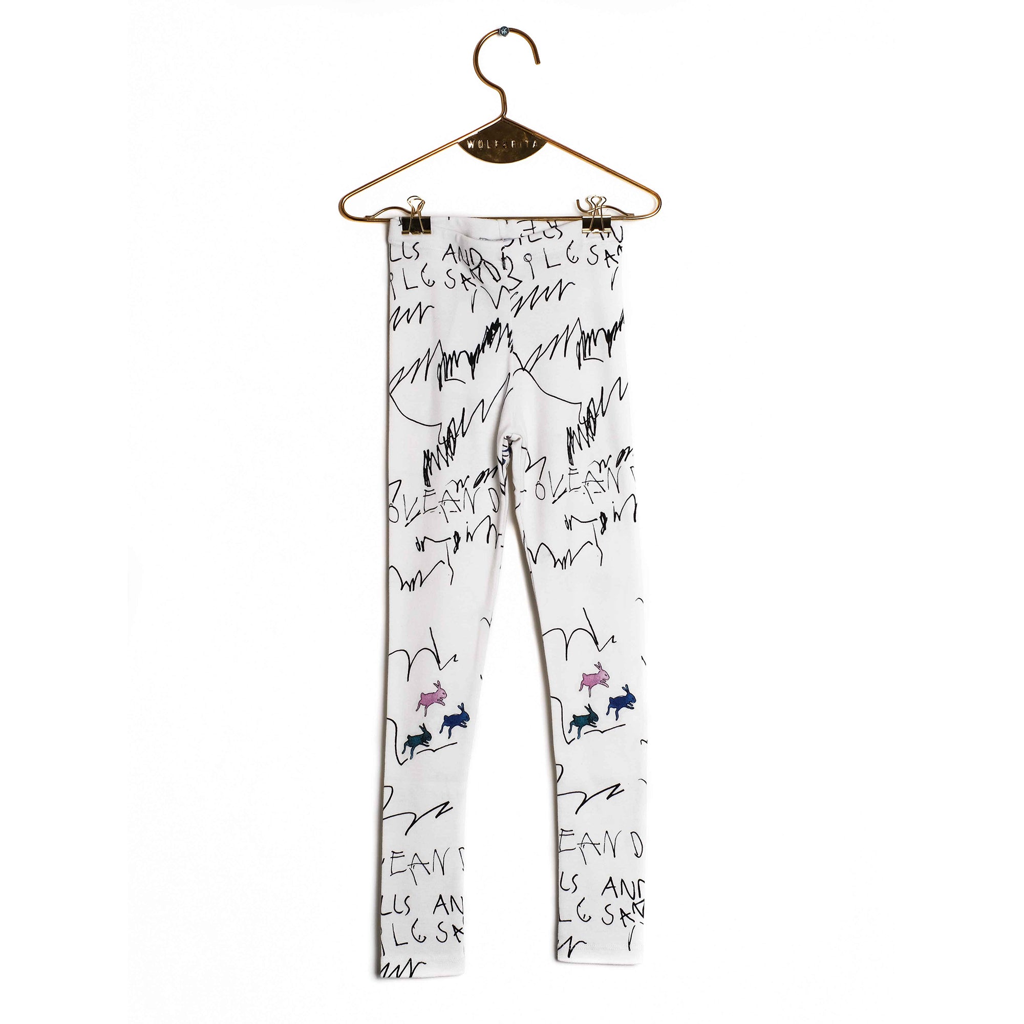 Girls White Printed Cotton Leggings