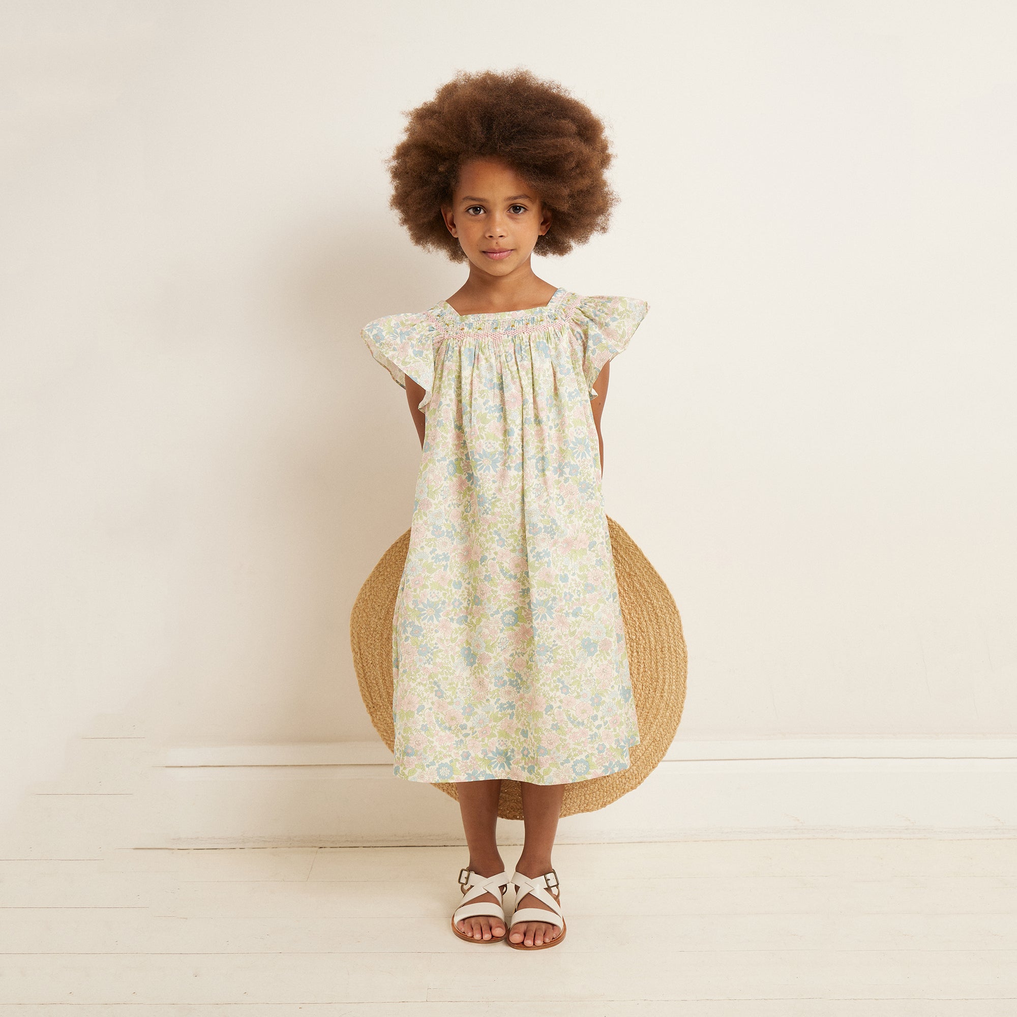 Girls Light Pink Flower Cotton Dress