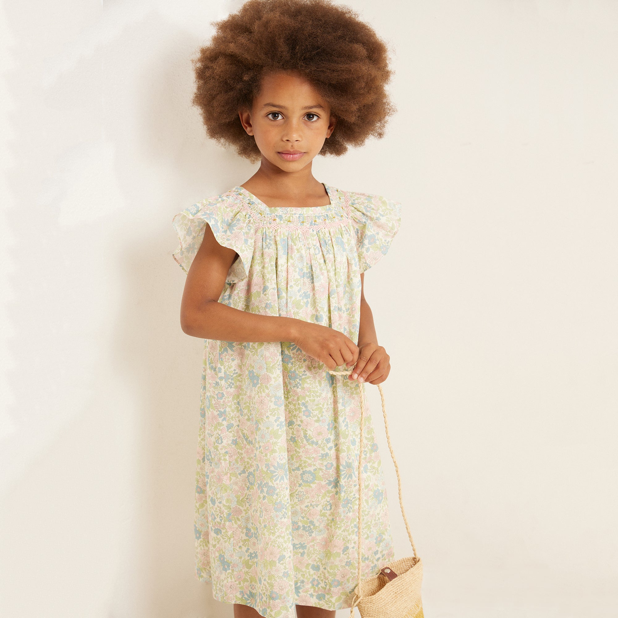 Girls Light Pink Flower Cotton Dress