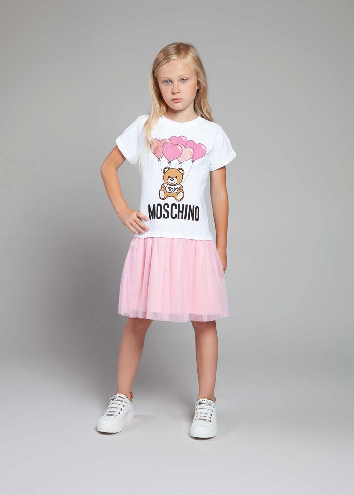Girls White & Pink Logo Dress