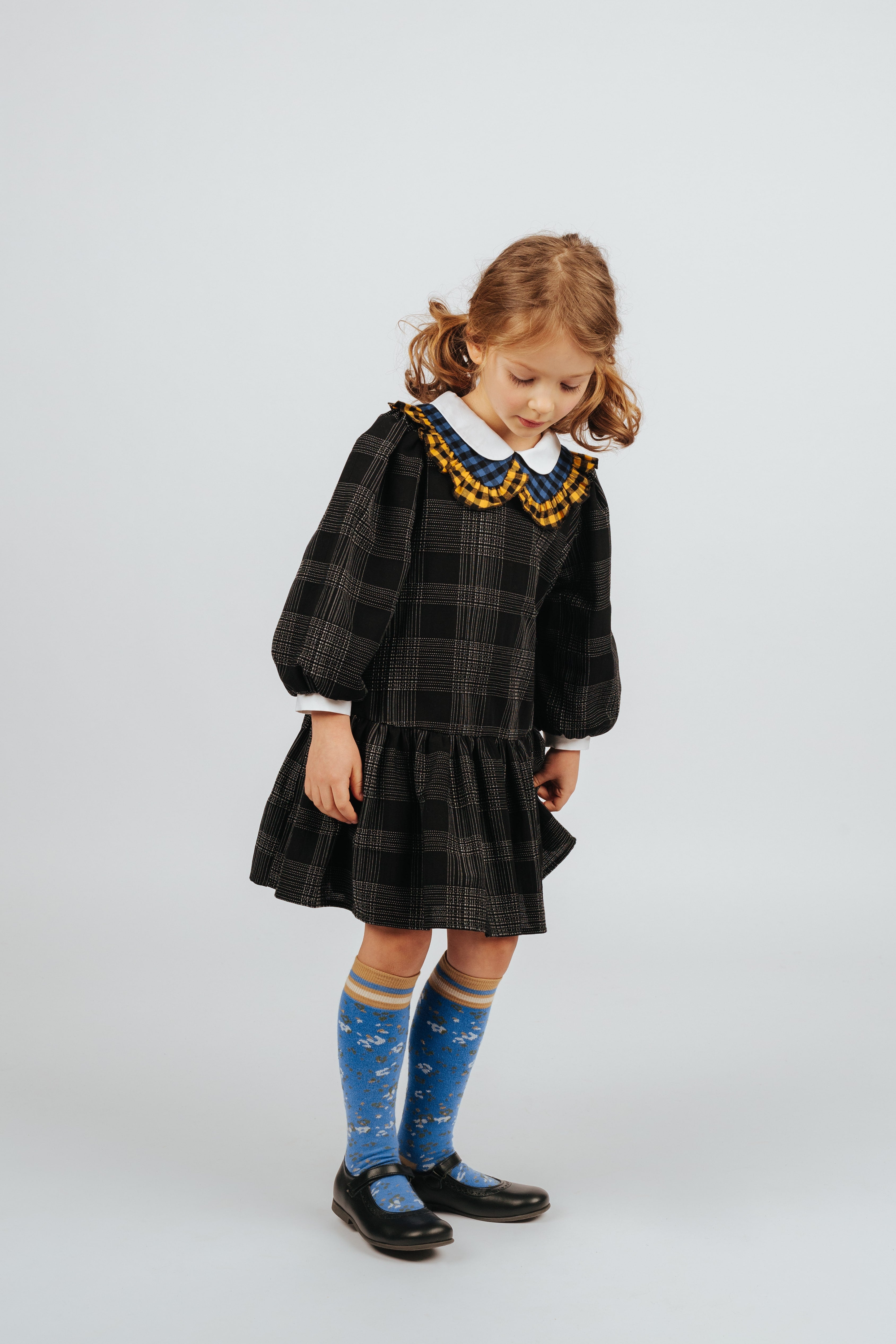 Girls Black Check Cotton Dress