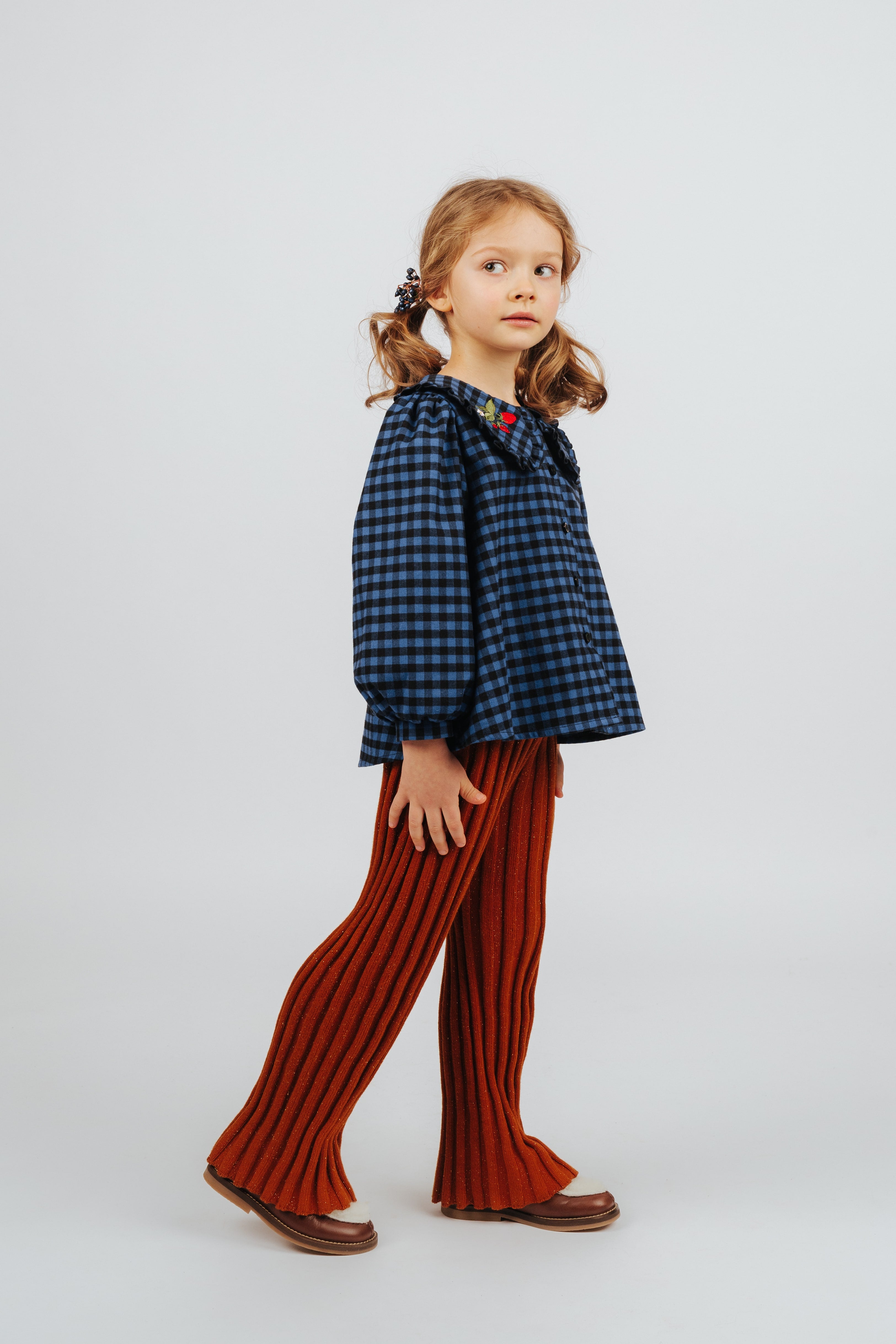 Girls Blue Check Cotton Top