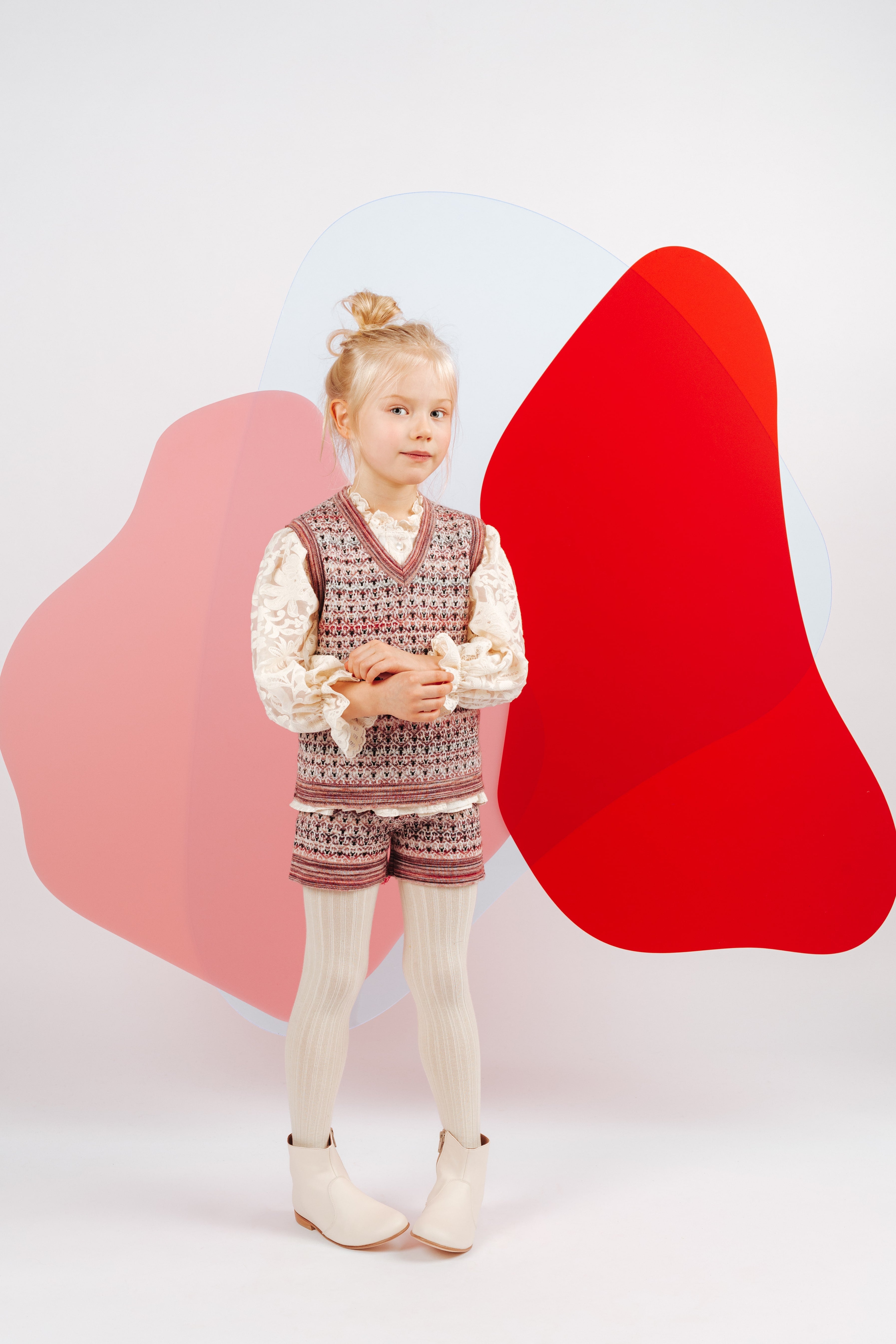 Girls Pink Pattern Wool Vest
