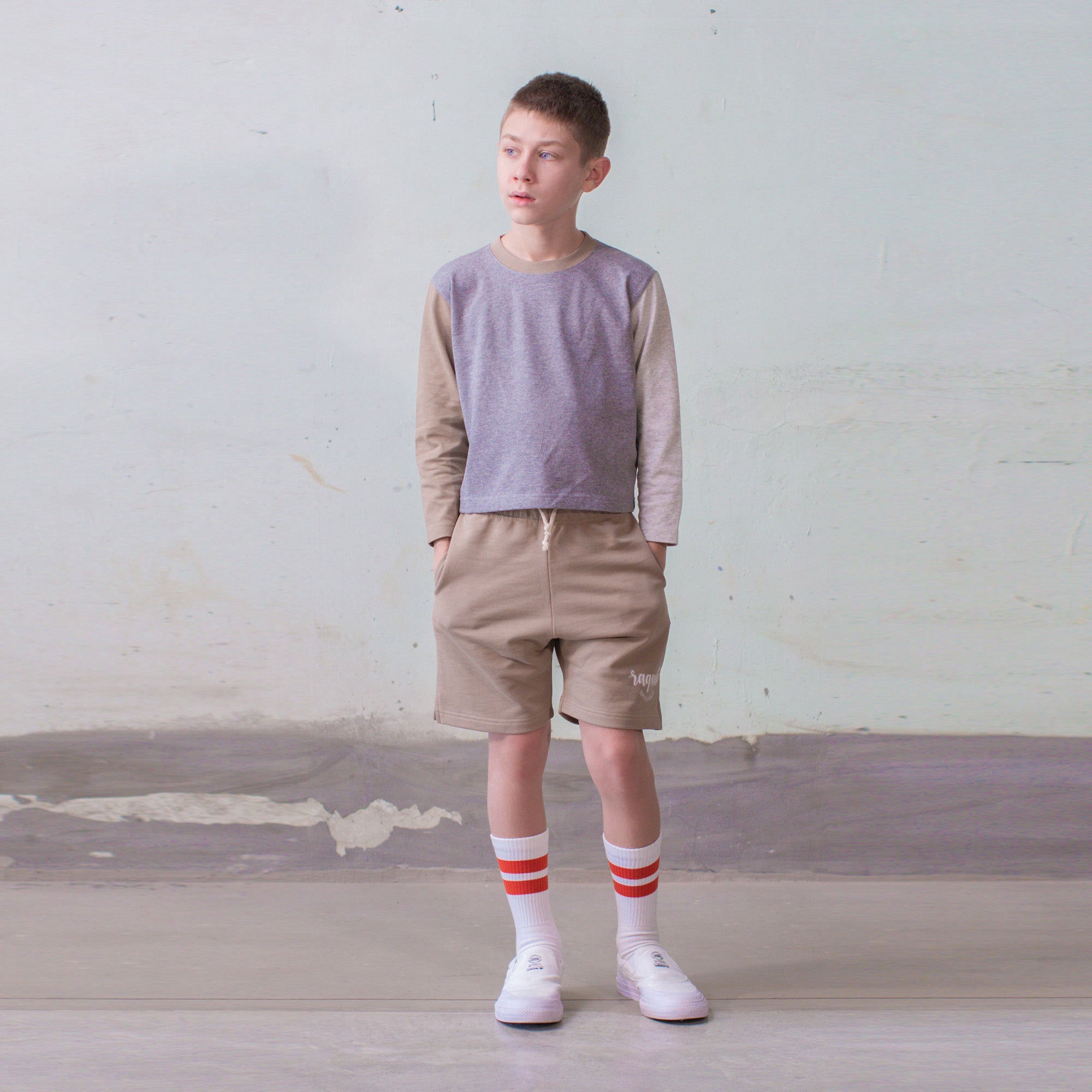 Boys & Girls Beige Logo Cotton Shorts