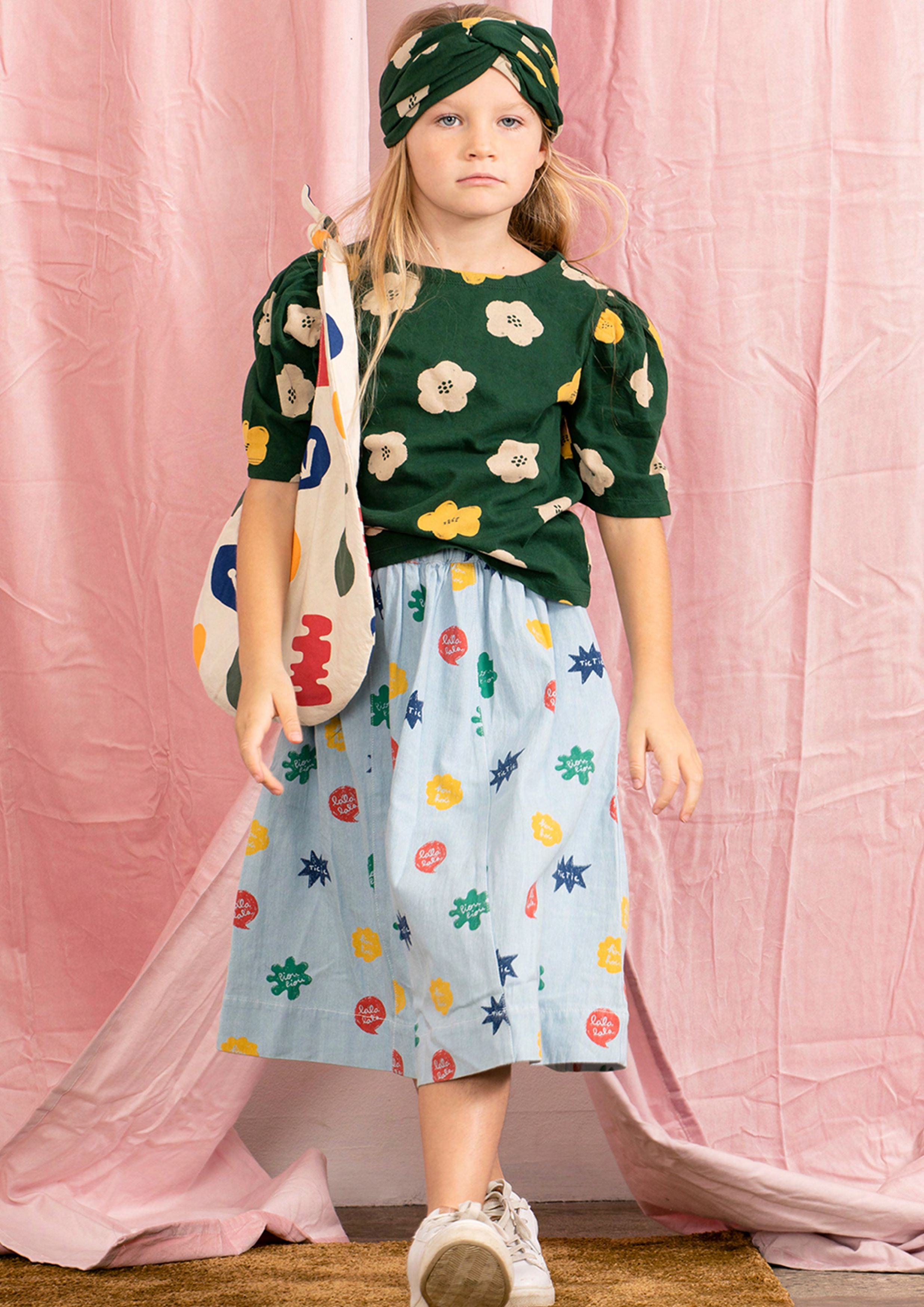 Girls Green Flowers Cotton T-Shirt