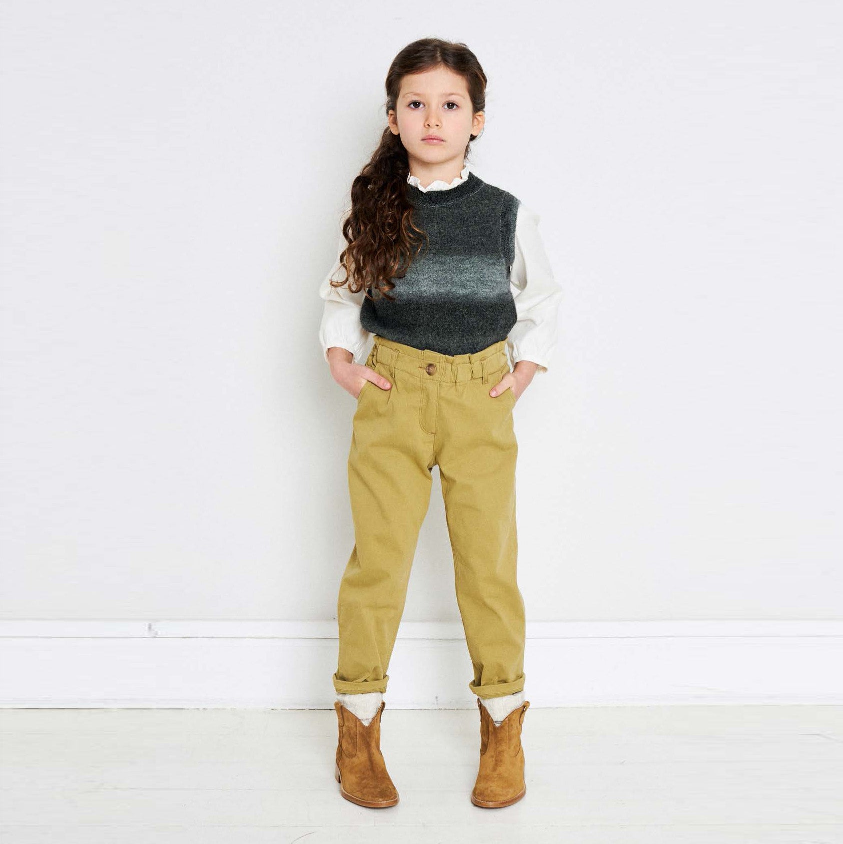 Girls Yellow Cotton Trousers