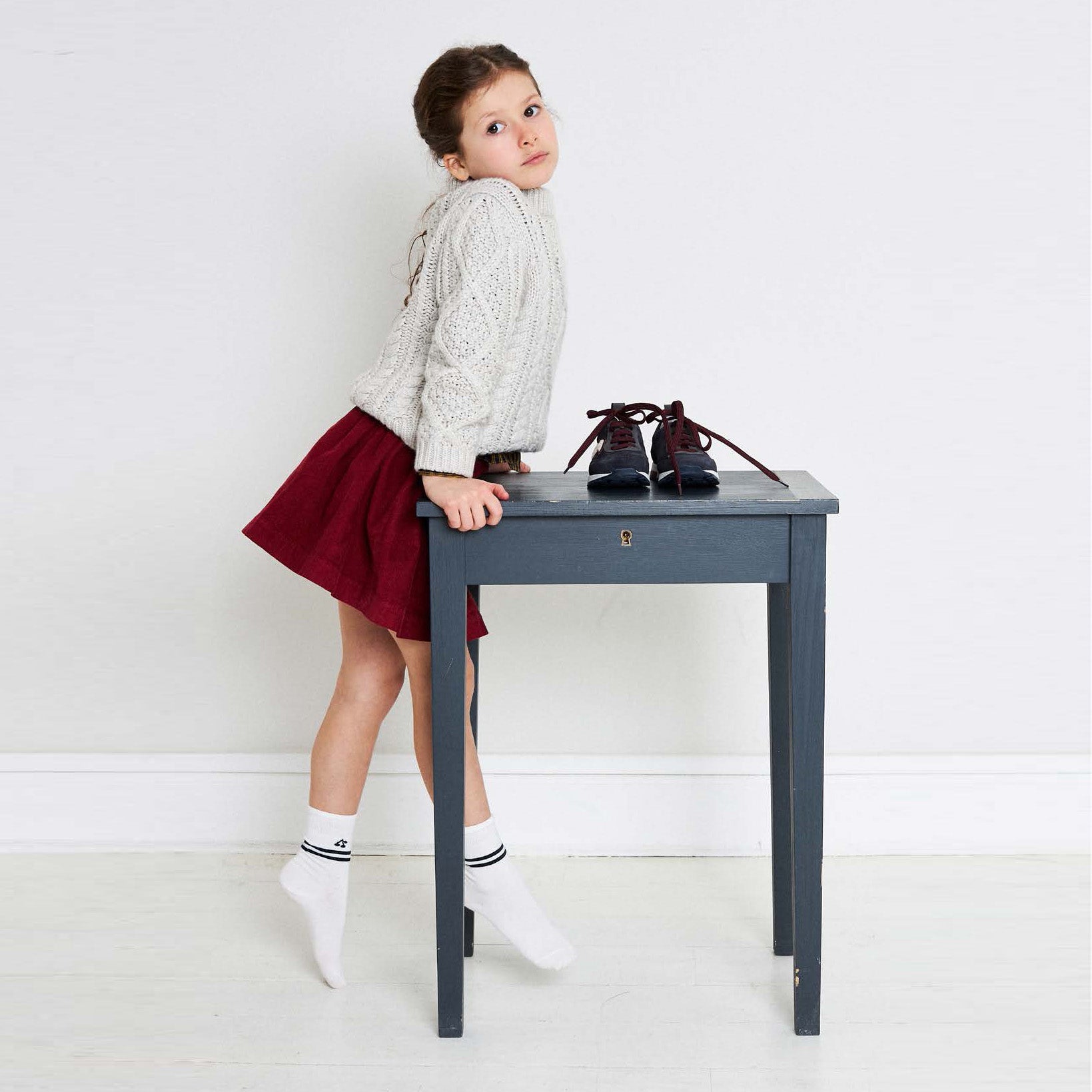 Girls Wine Red Cotton Skirt