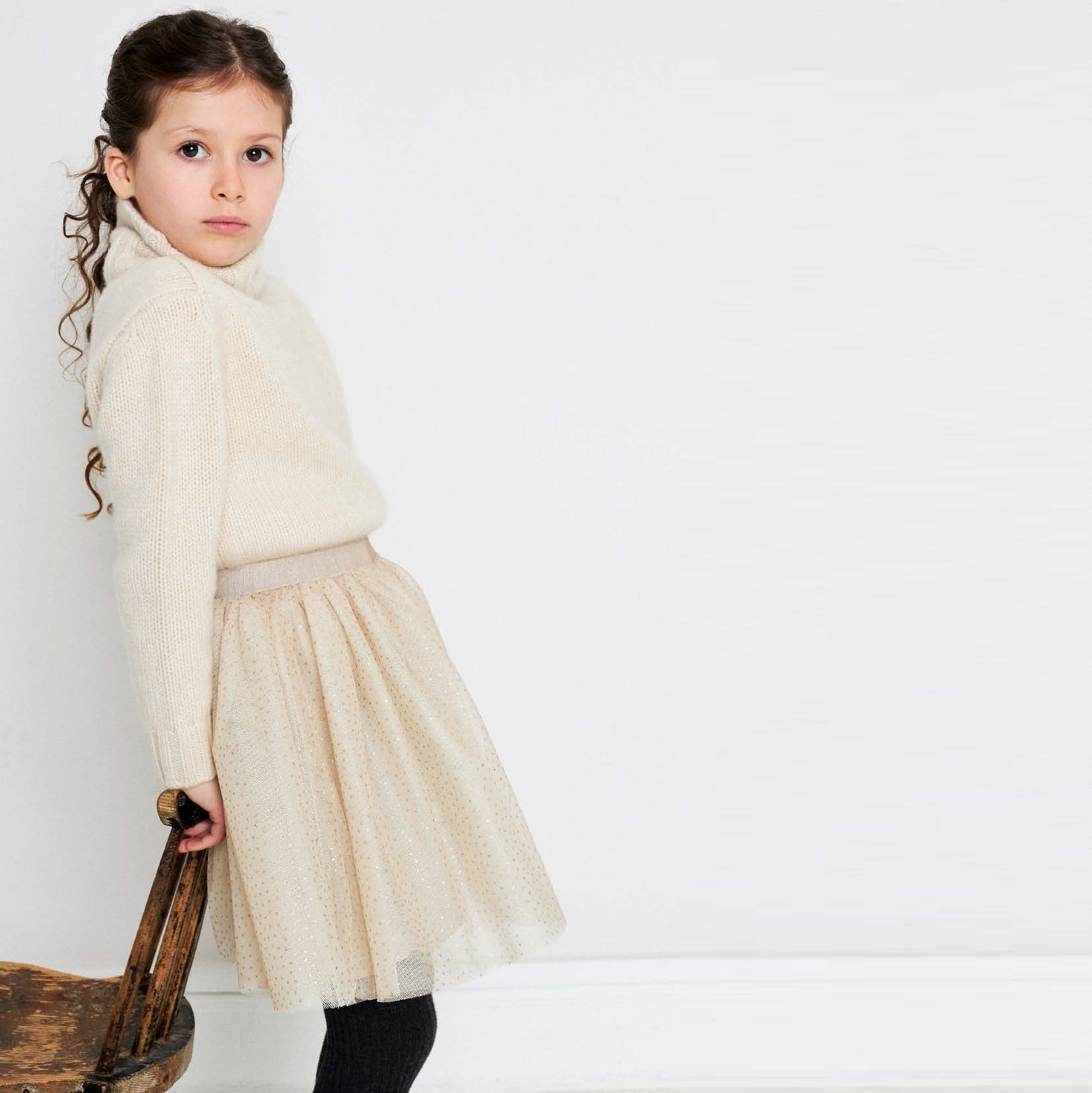 Girls Beige Dots Skirt
