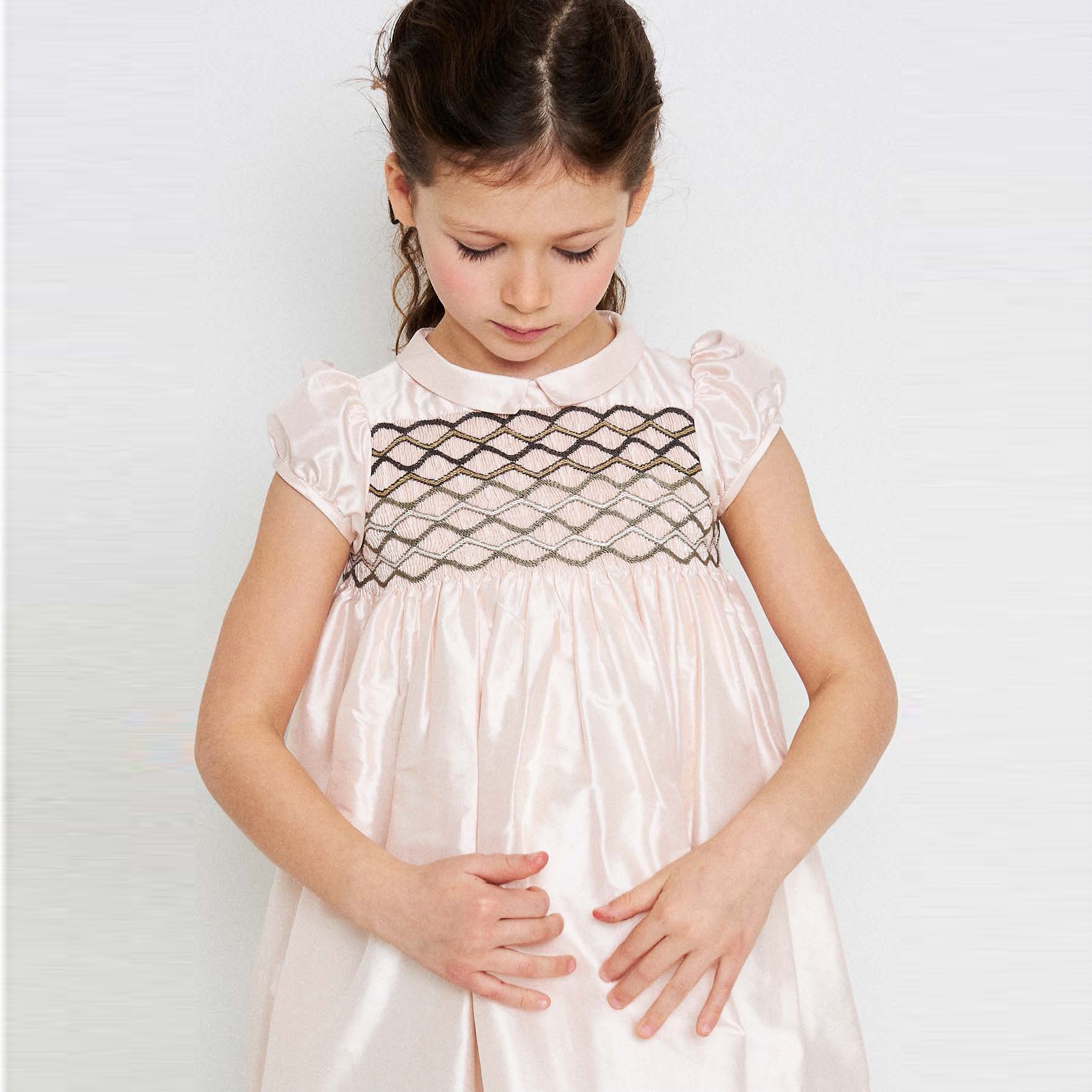 Girls Pale Pink Silk Dress