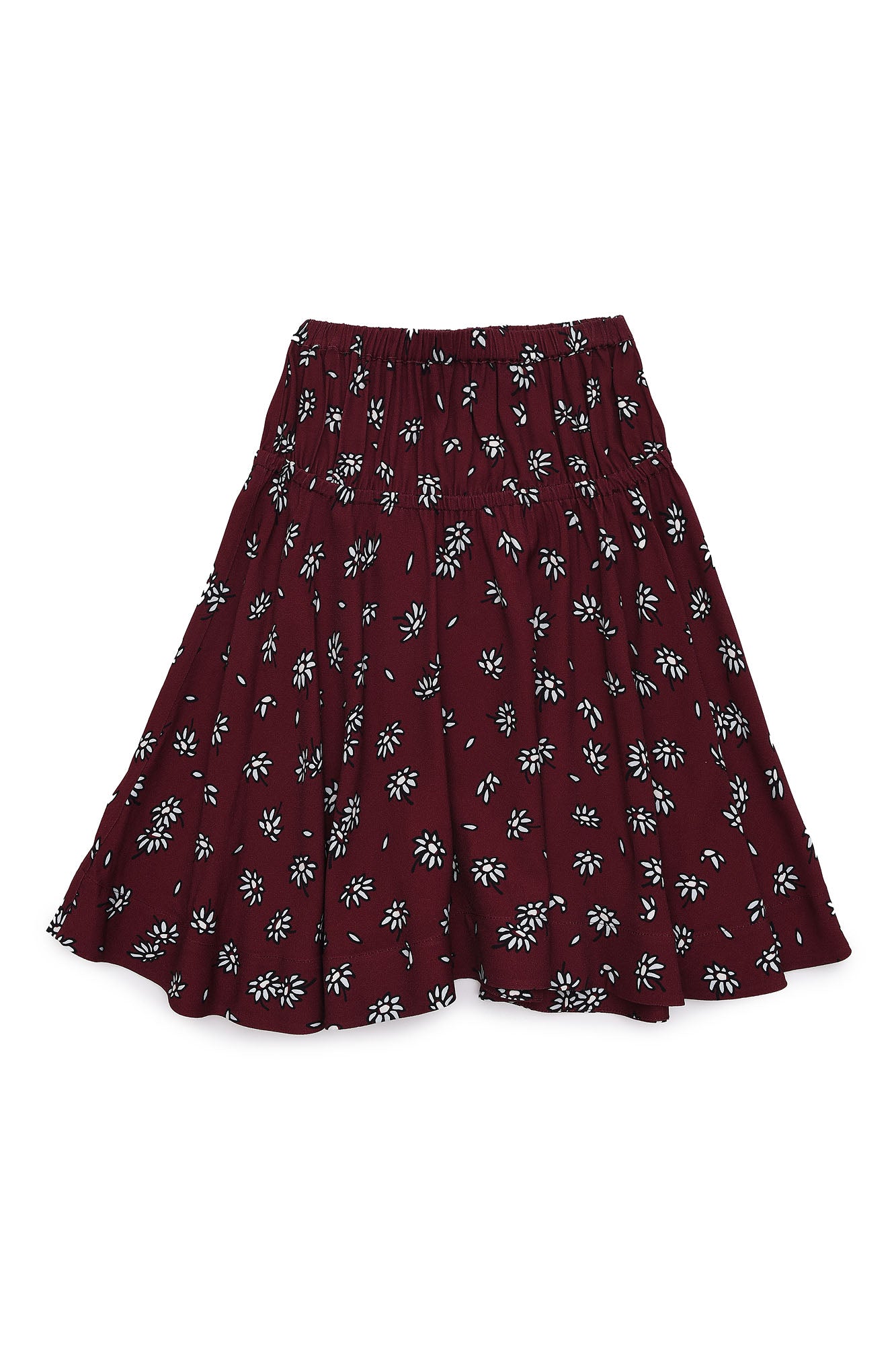 Girls Wine Red Floral Skirt