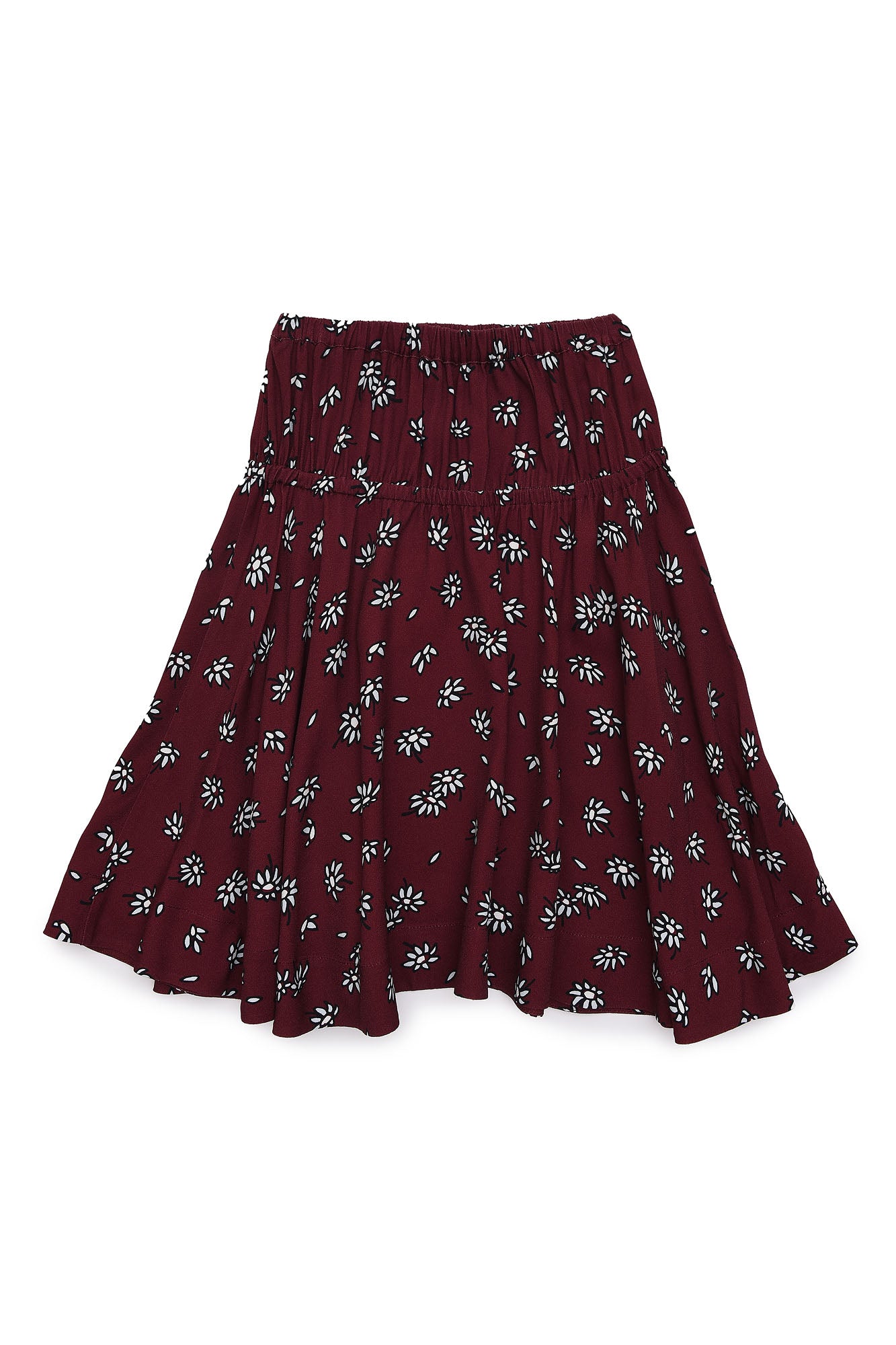 Girls Wine Red Floral Skirt
