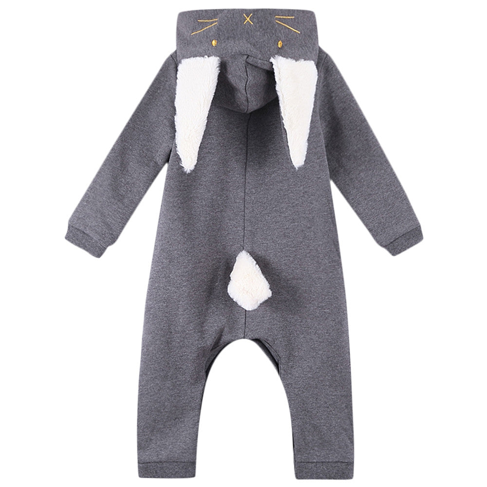 Girls Grey Robbit Hooded Cotton Babygrow - CÉMAROSE | Children's Fashion Store - 2