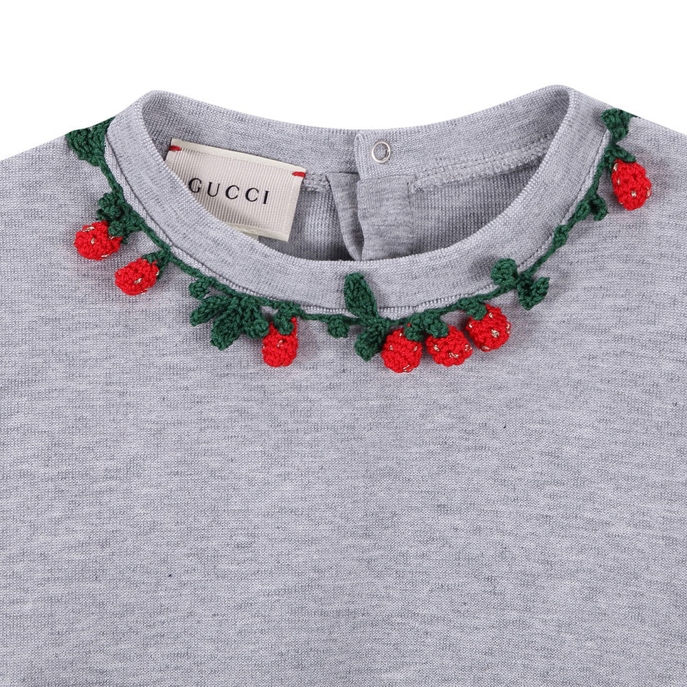 Baby Girls Light Grey Knitted Flower Trims Sweater - CÉMAROSE | Children's Fashion Store - 3