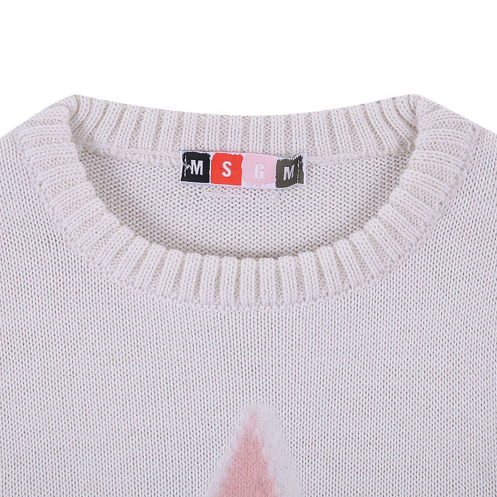 Girls White Knitted Sweater With Black Star Trims - CÉMAROSE | Children's Fashion Store - 3