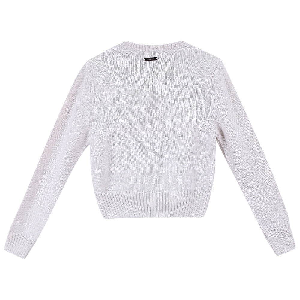 Girls White Knitted Sweater With Black Star Trims - CÉMAROSE | Children's Fashion Store - 2