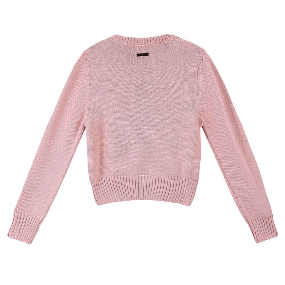 Girls Pink Knitted Sweater With Black Star Trims - CÉMAROSE | Children's Fashion Store - 2