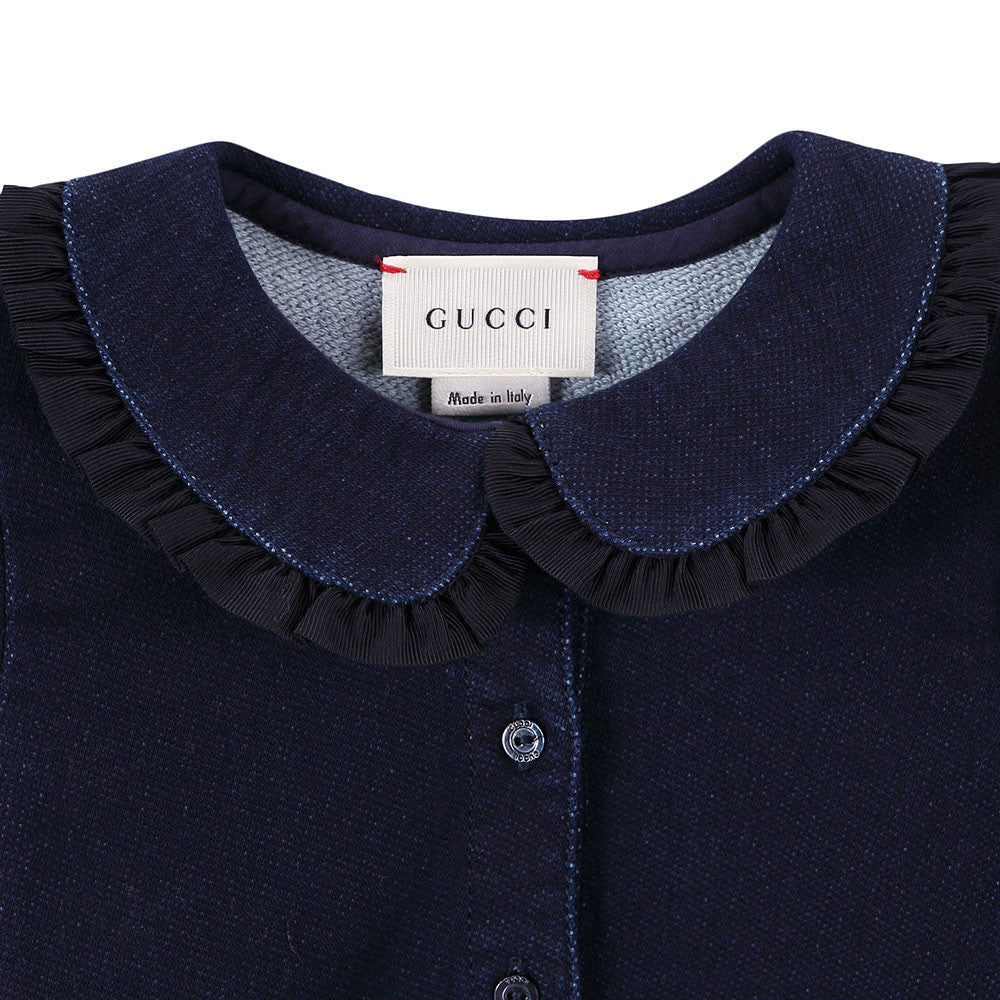 Baby Girls Navy Blue Ruffled Collar Cotton Dress - CÉMAROSE | Children's Fashion Store - 3