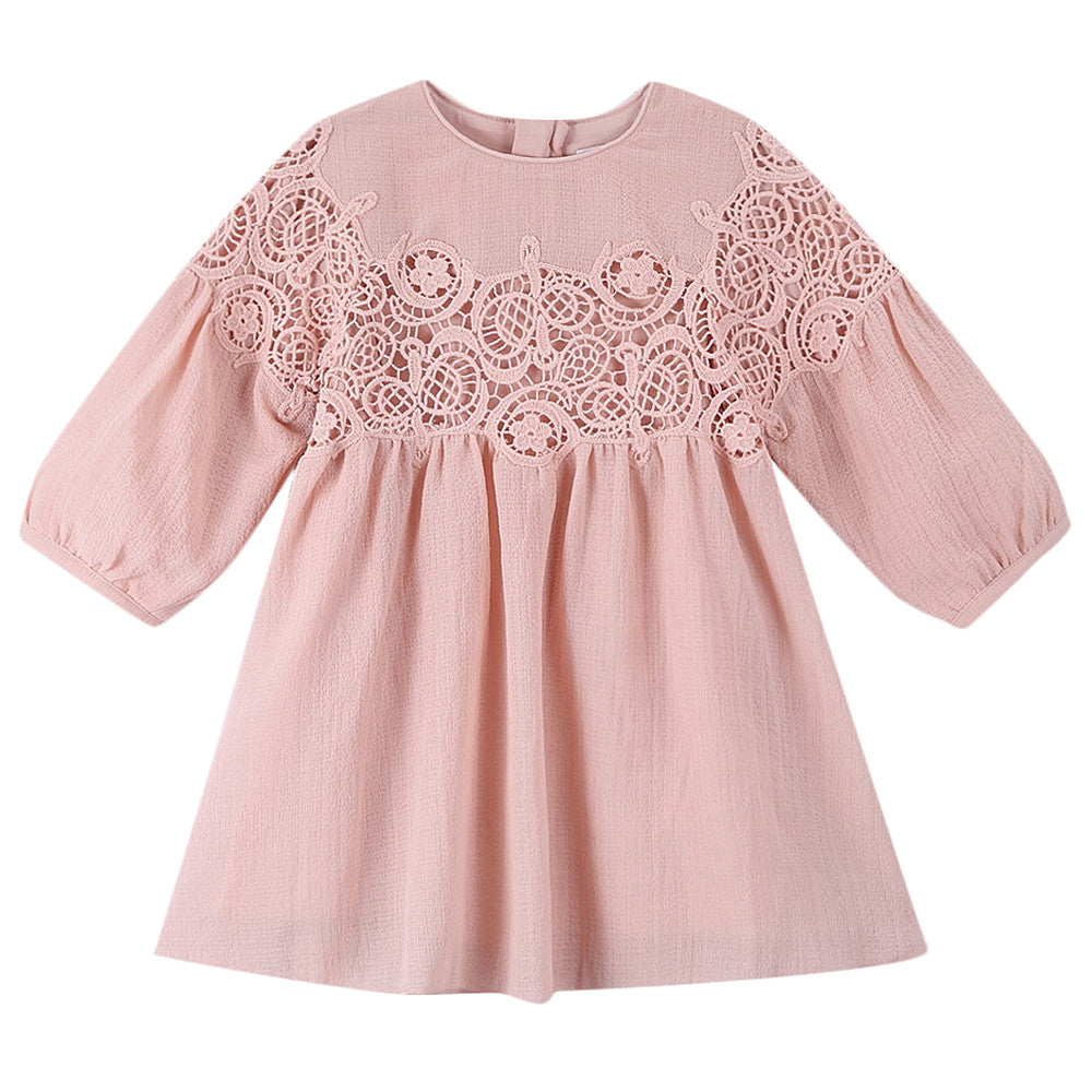 Baby Girls Pink Lace Trims Rib Cuffs Dress - CÉMAROSE | Children's Fashion Store - 1