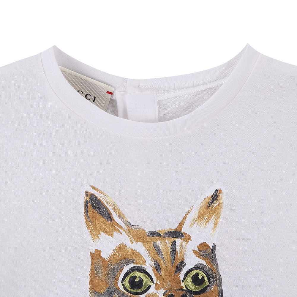 Baby Girls White Cat & Flower Printed Cotton T-Shirt - CÉMAROSE | Children's Fashion Store - 3