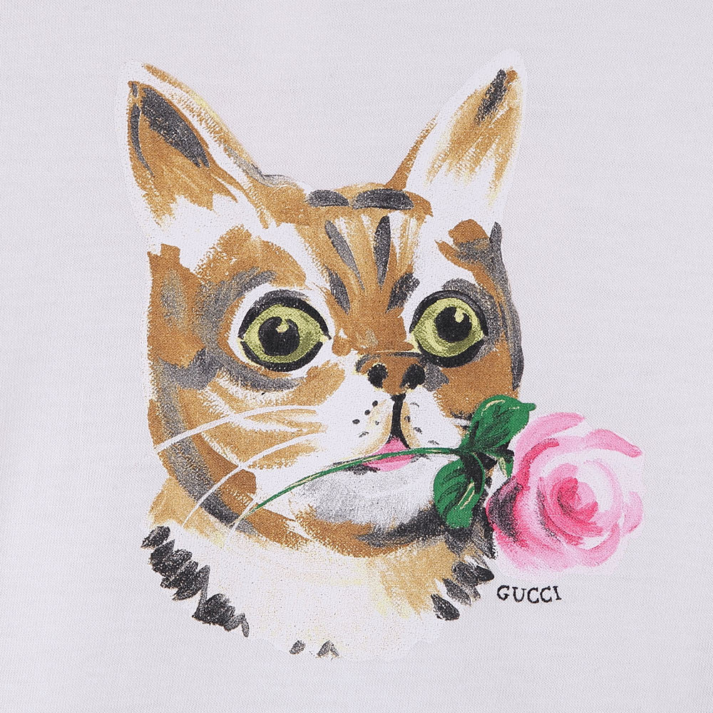 Baby Girls White Cat & Flower Printed Cotton T-Shirt - CÉMAROSE | Children's Fashion Store - 4