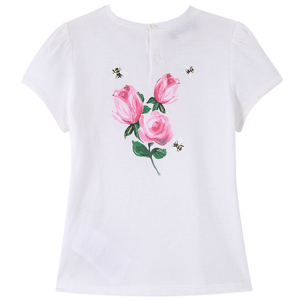 Baby Girls White Cat & Flower Printed Cotton T-Shirt - CÉMAROSE | Children's Fashion Store - 2