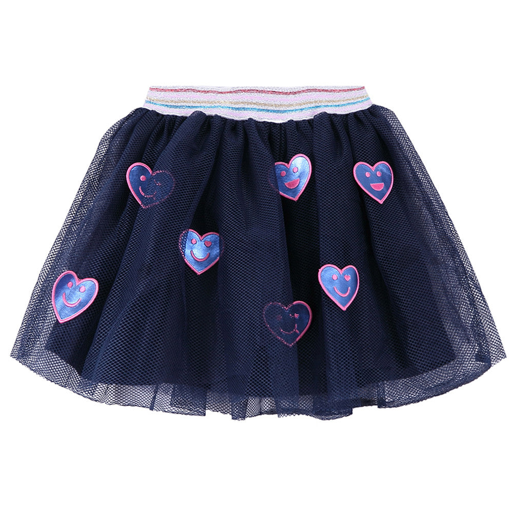 Girls Navy Blue Patch Trims Tulle Skirt - CÉMAROSE | Children's Fashion Store - 1