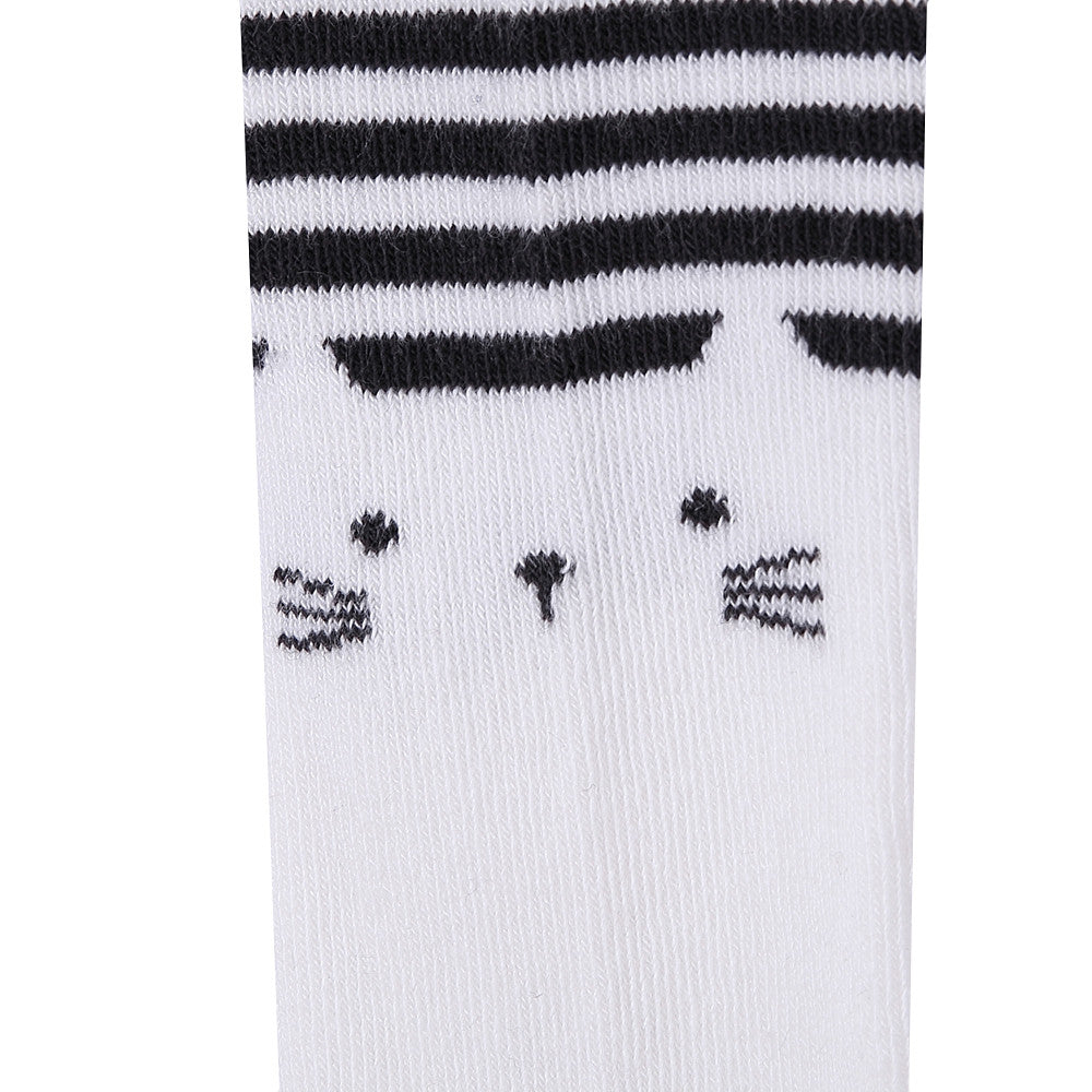 Girls White & Blue Striped Knitted Cotton Tights - CÉMAROSE | Children's Fashion Store - 3