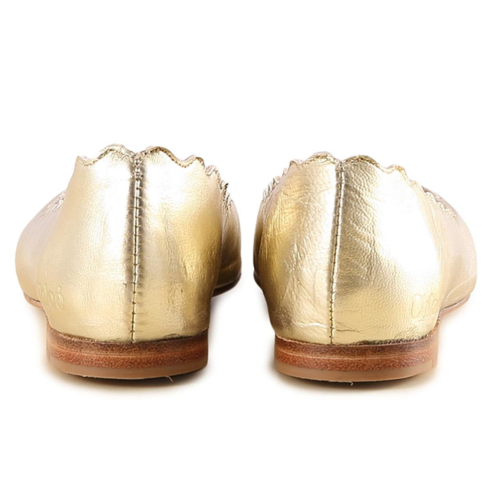 Girls Gold Curved Edge Leather Shoes - CÉMAROSE | Children's Fashion Store - 4