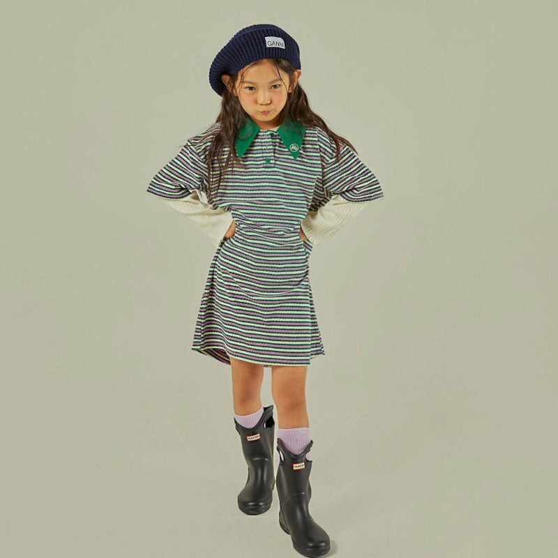Girls Green Stripes Cotton Dress