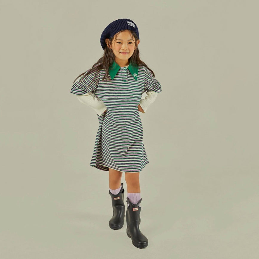 Girls Green Stripes Cotton Dress
