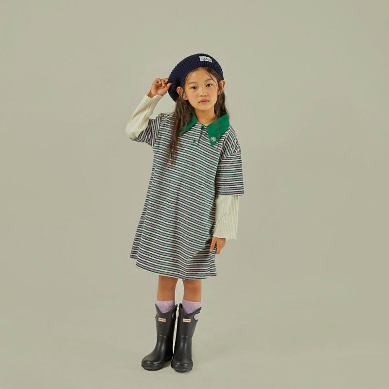 Girls Green Stripes Cotton Dress