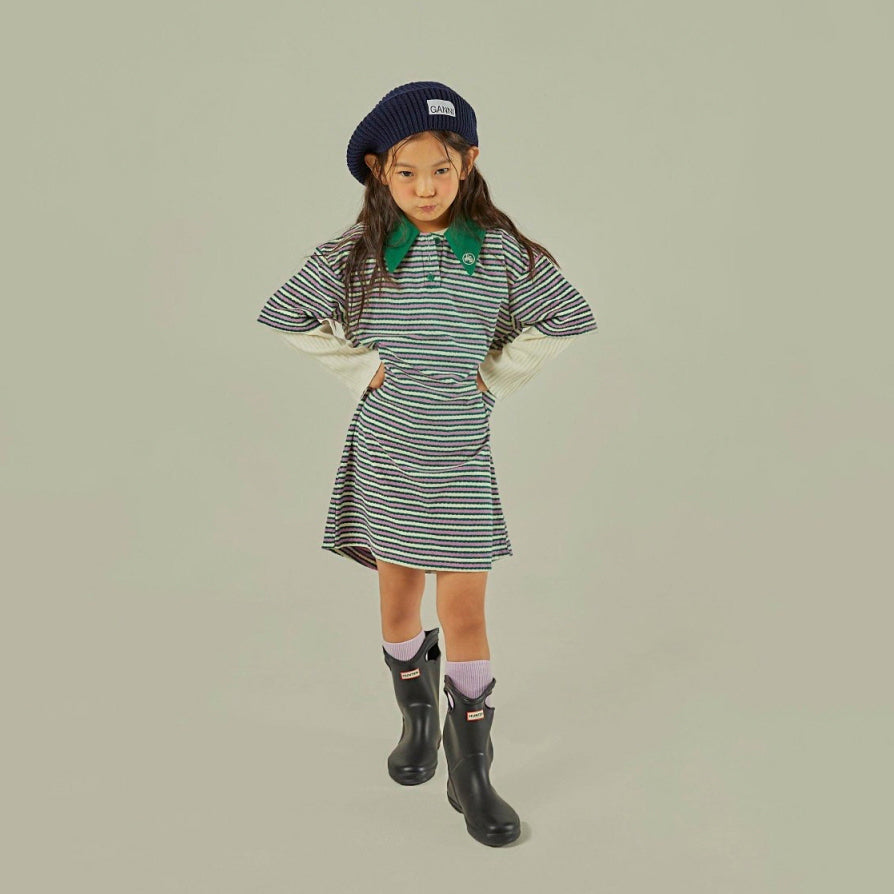 Girls Green Stripes Cotton Dress