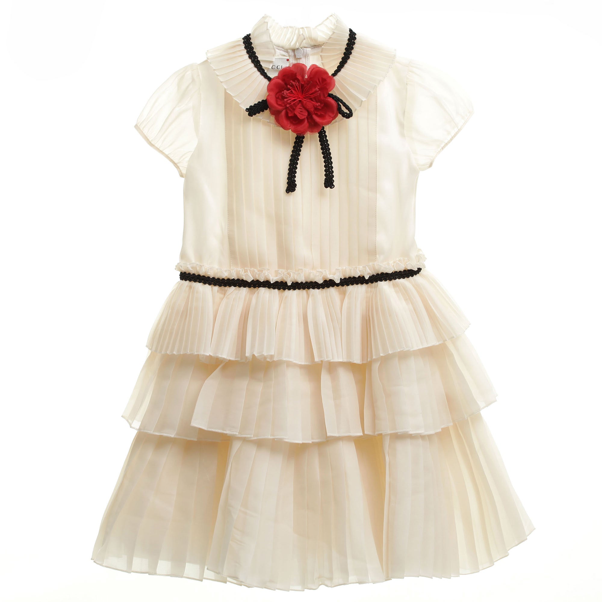Girls Pink Ruffled Dress With Flower Trims - CÉMAROSE | Children's Fashion Store - 1
