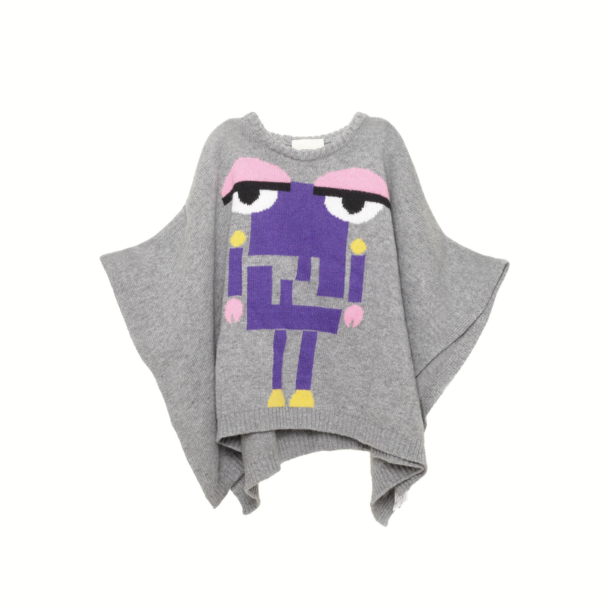 Girls Grey Fancy Pattern Trims Knitted Cape - CÉMAROSE | Children's Fashion Store - 1