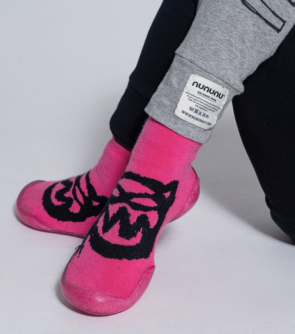 Girls Bright Pink Cat Printed Slippers