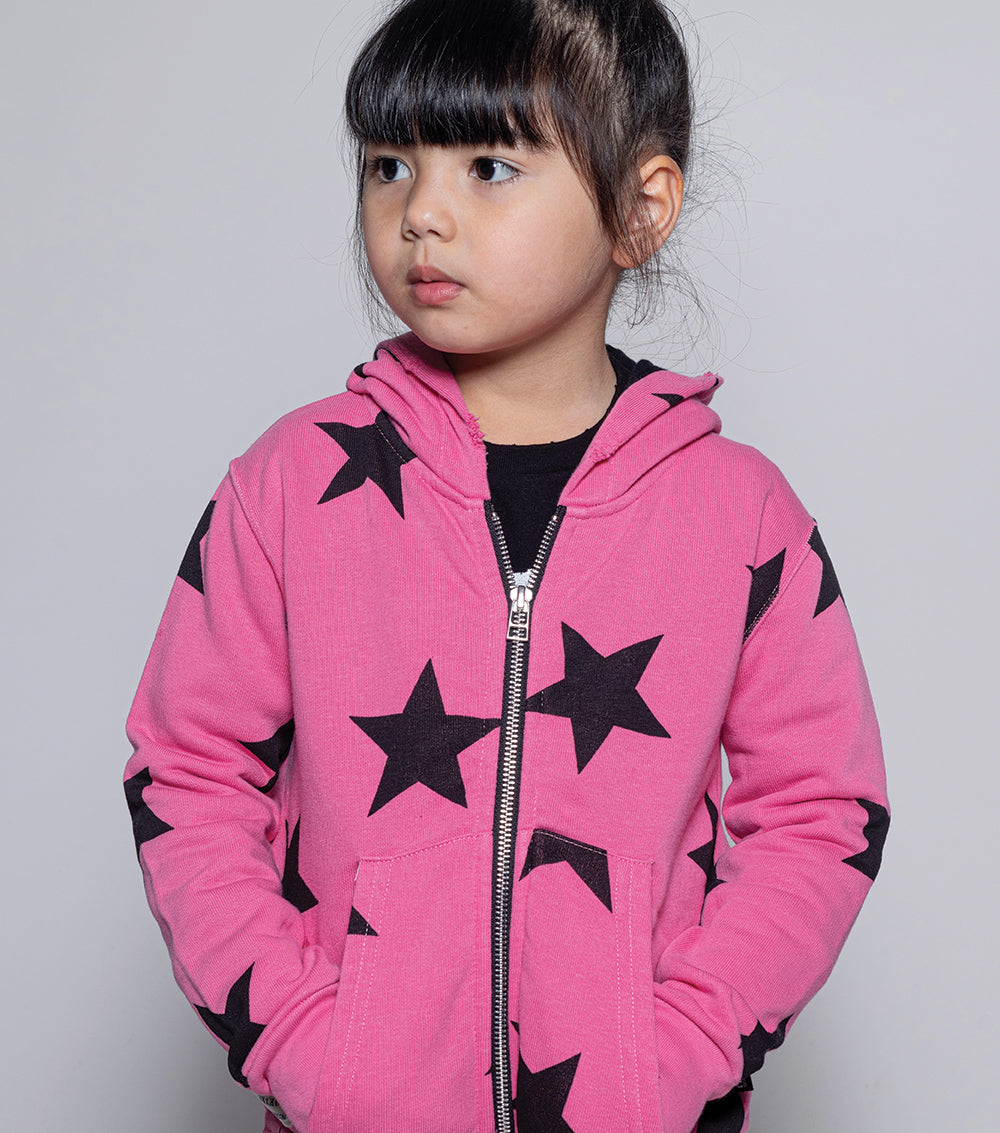 Girls Pink Star Zip-Up Top