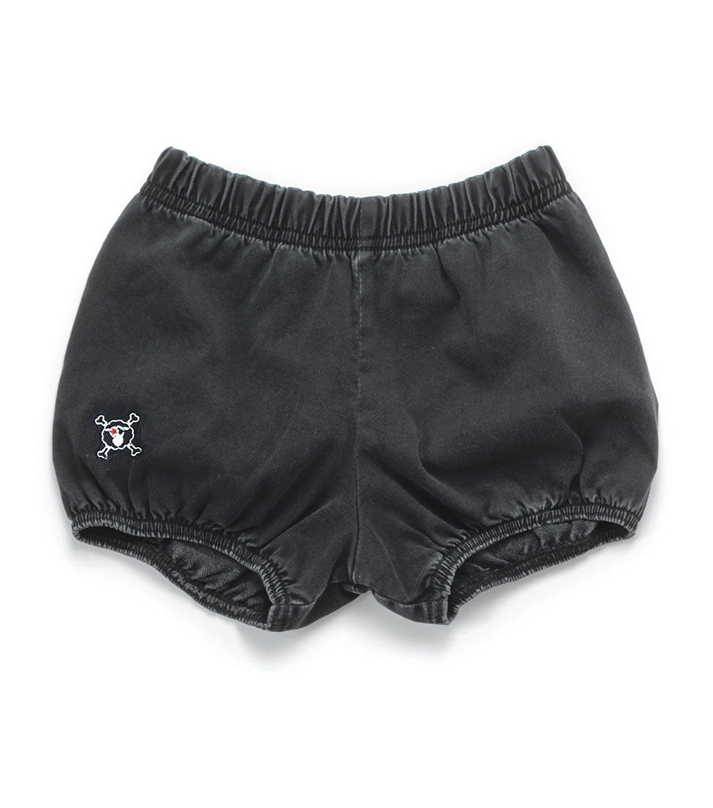 Baby Girls Washed Black Cotton Shorts