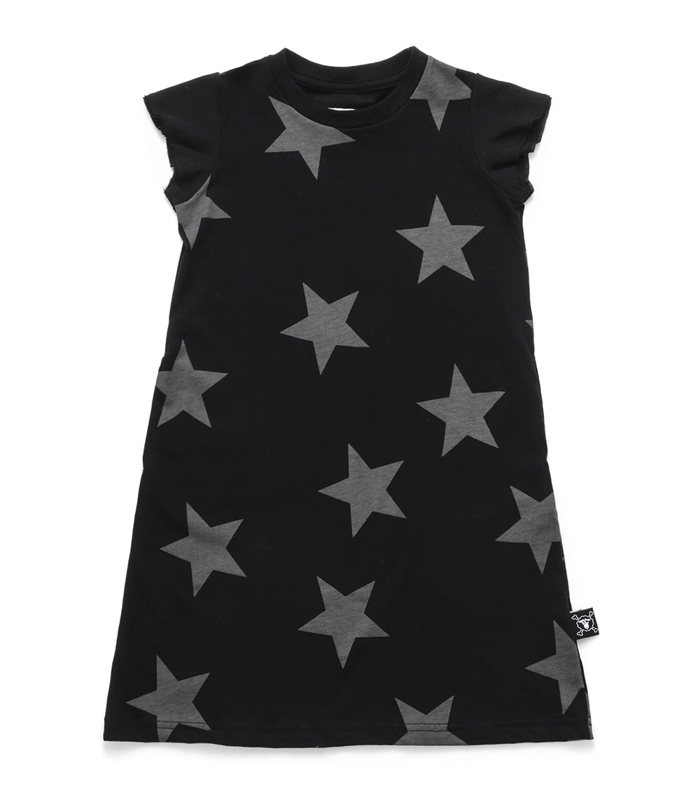 Girls Black Star Cotton Dress