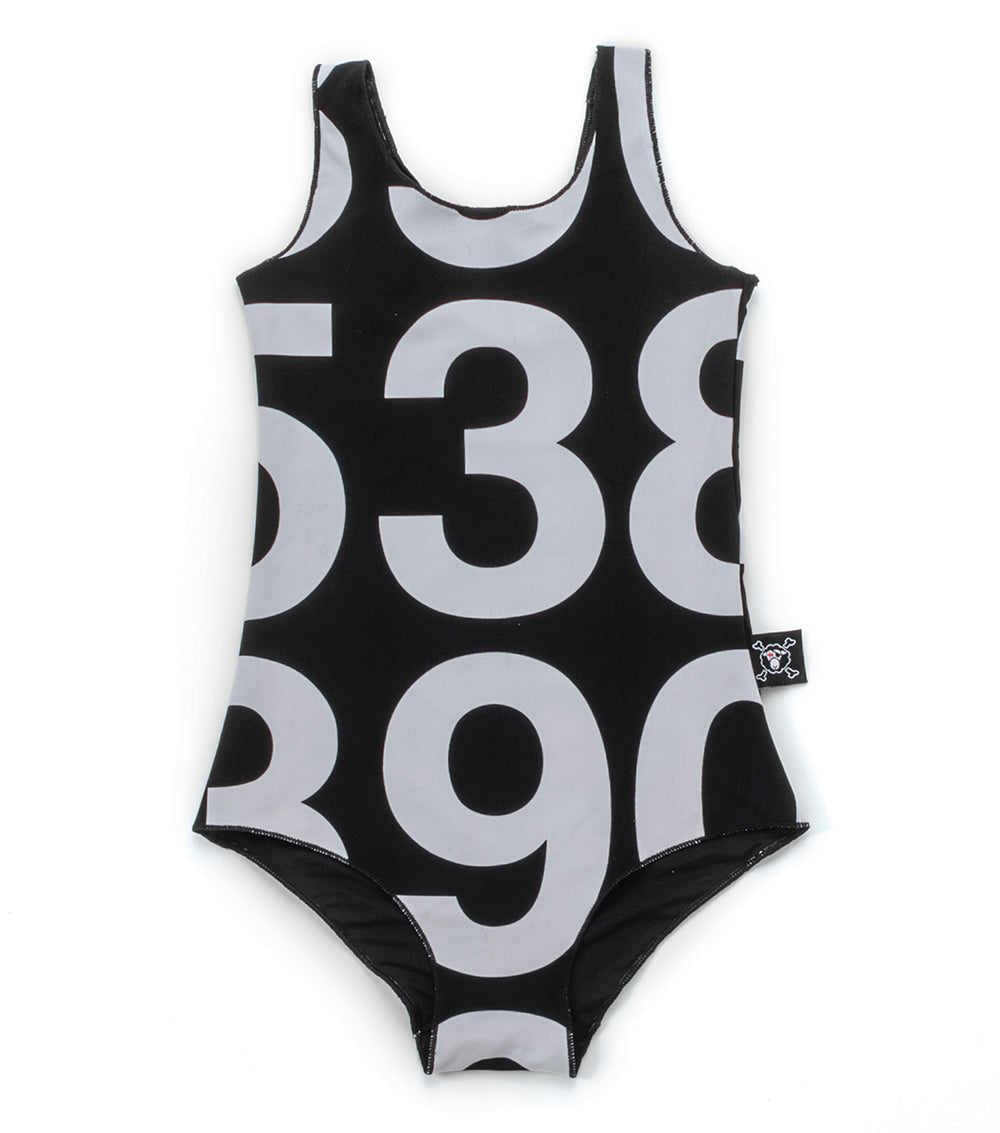 Girls Black Number Swimsuit