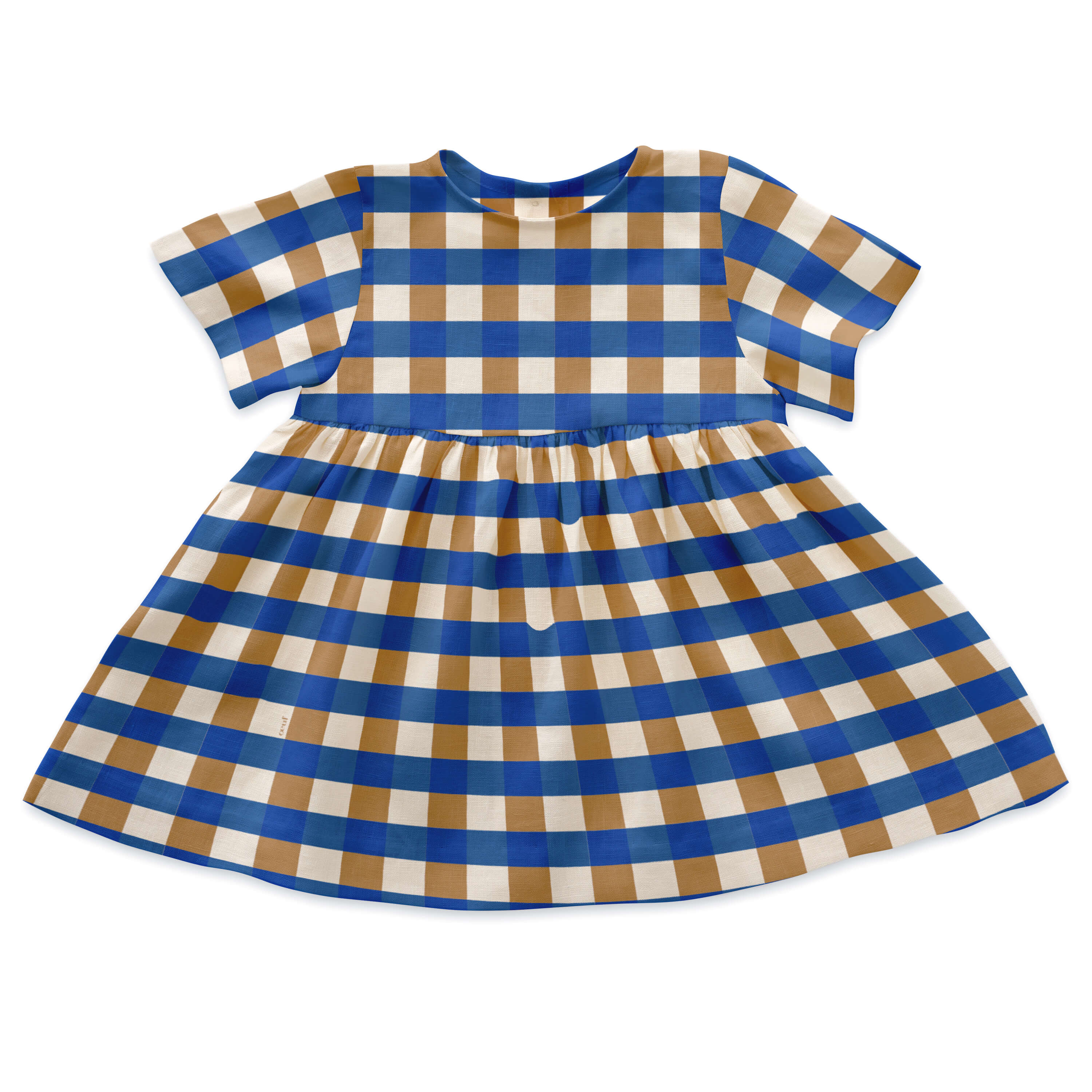 Girls Blue Check Linen Dress
