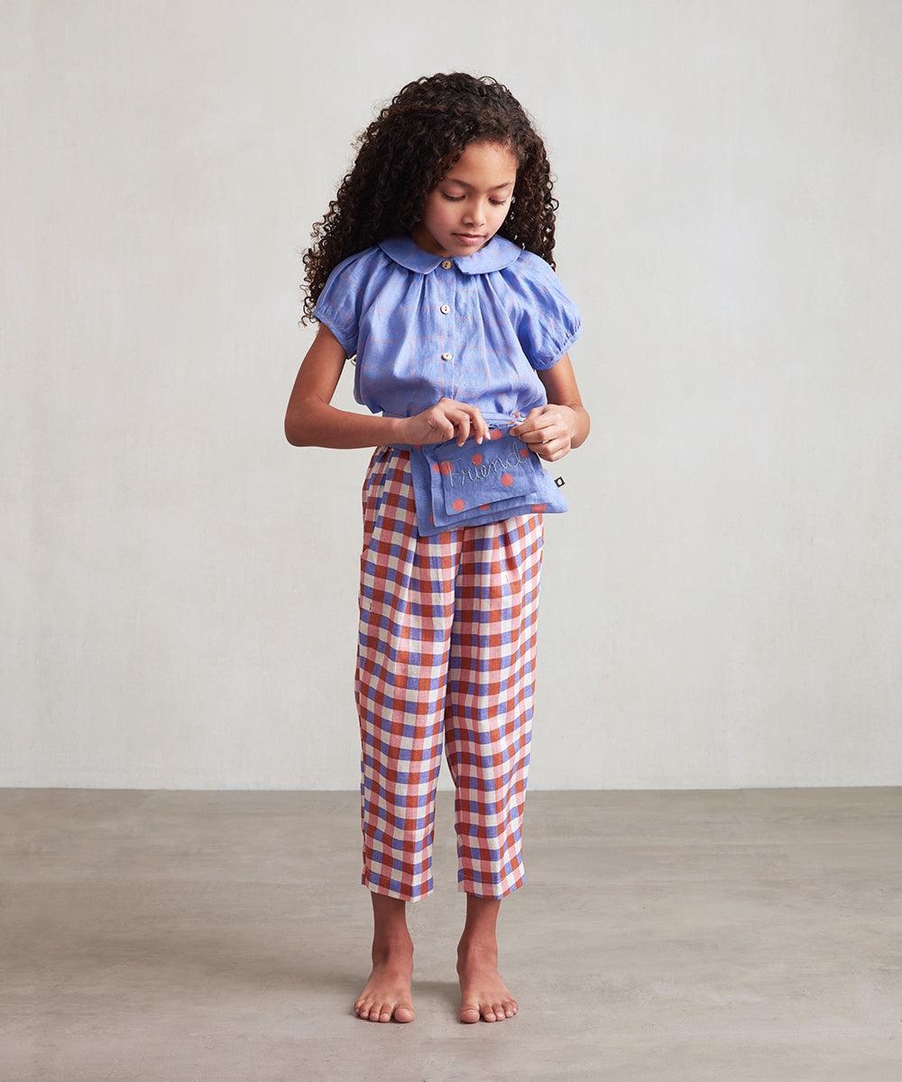 Girls Lavender Check Linen Blouse