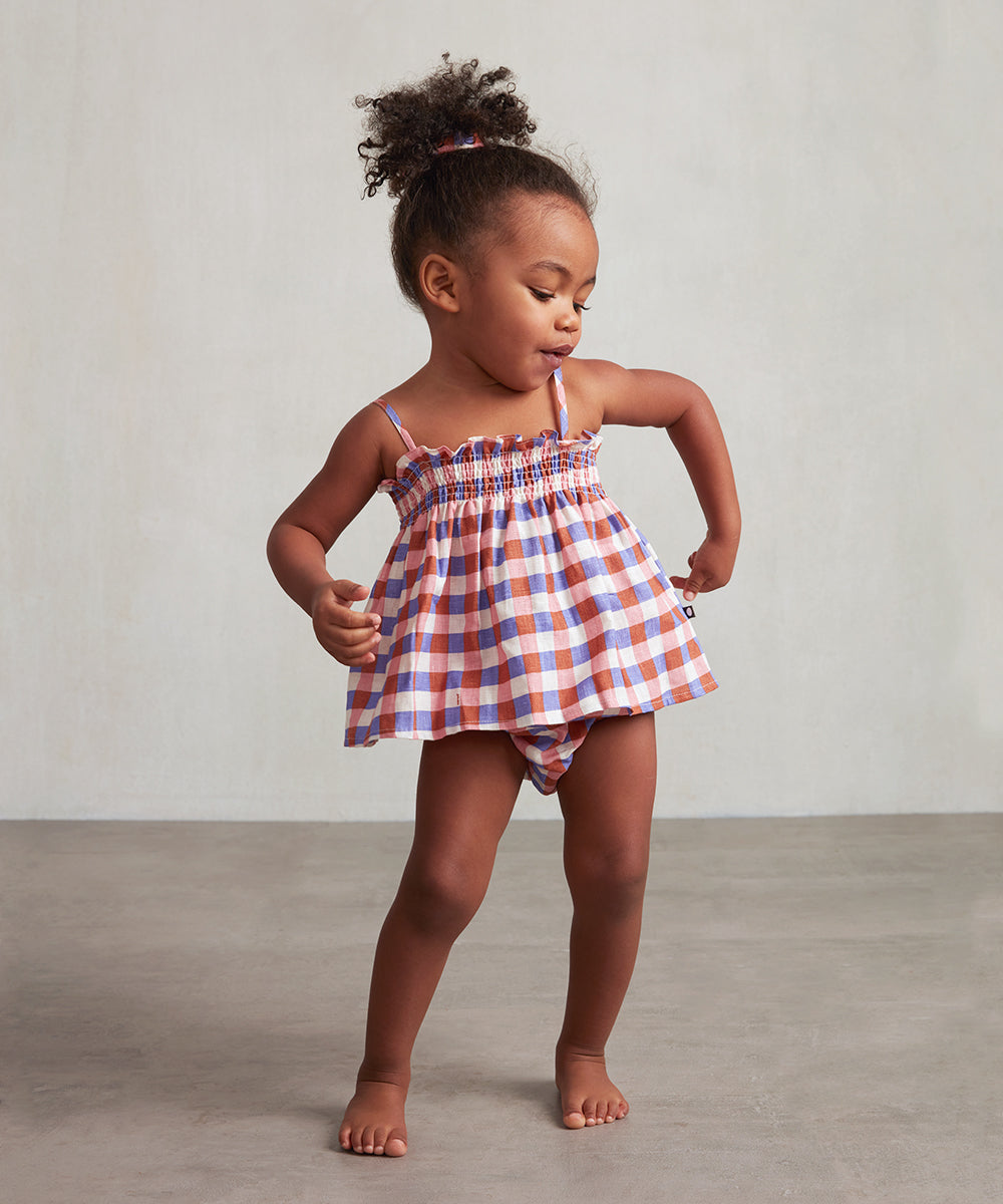 Baby Girls Pink Check Linen Dress Set