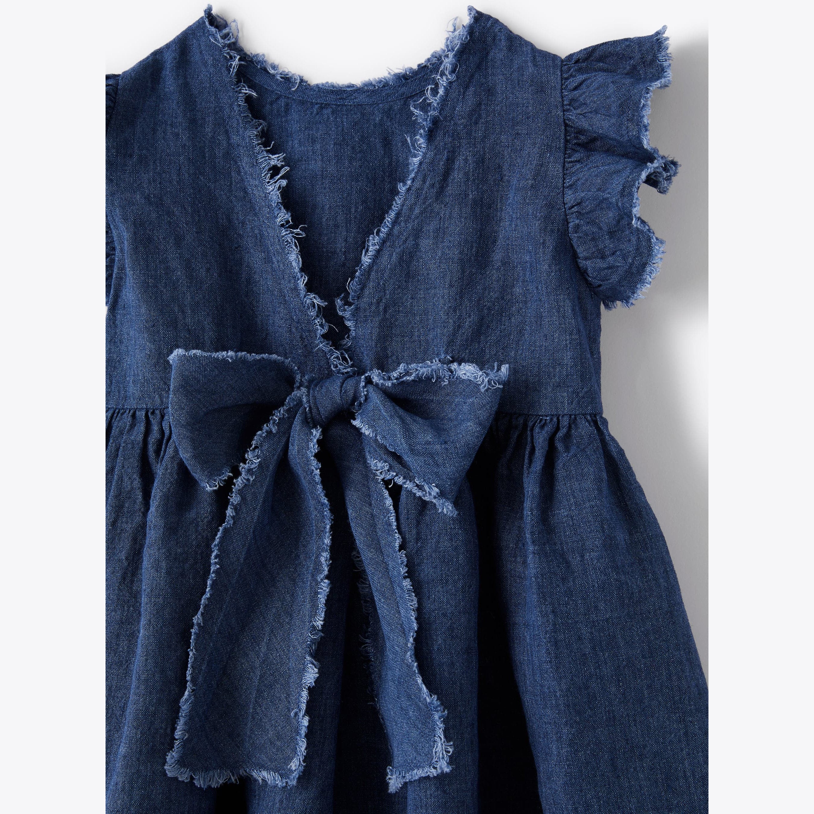 Girls Blue Linen Dress