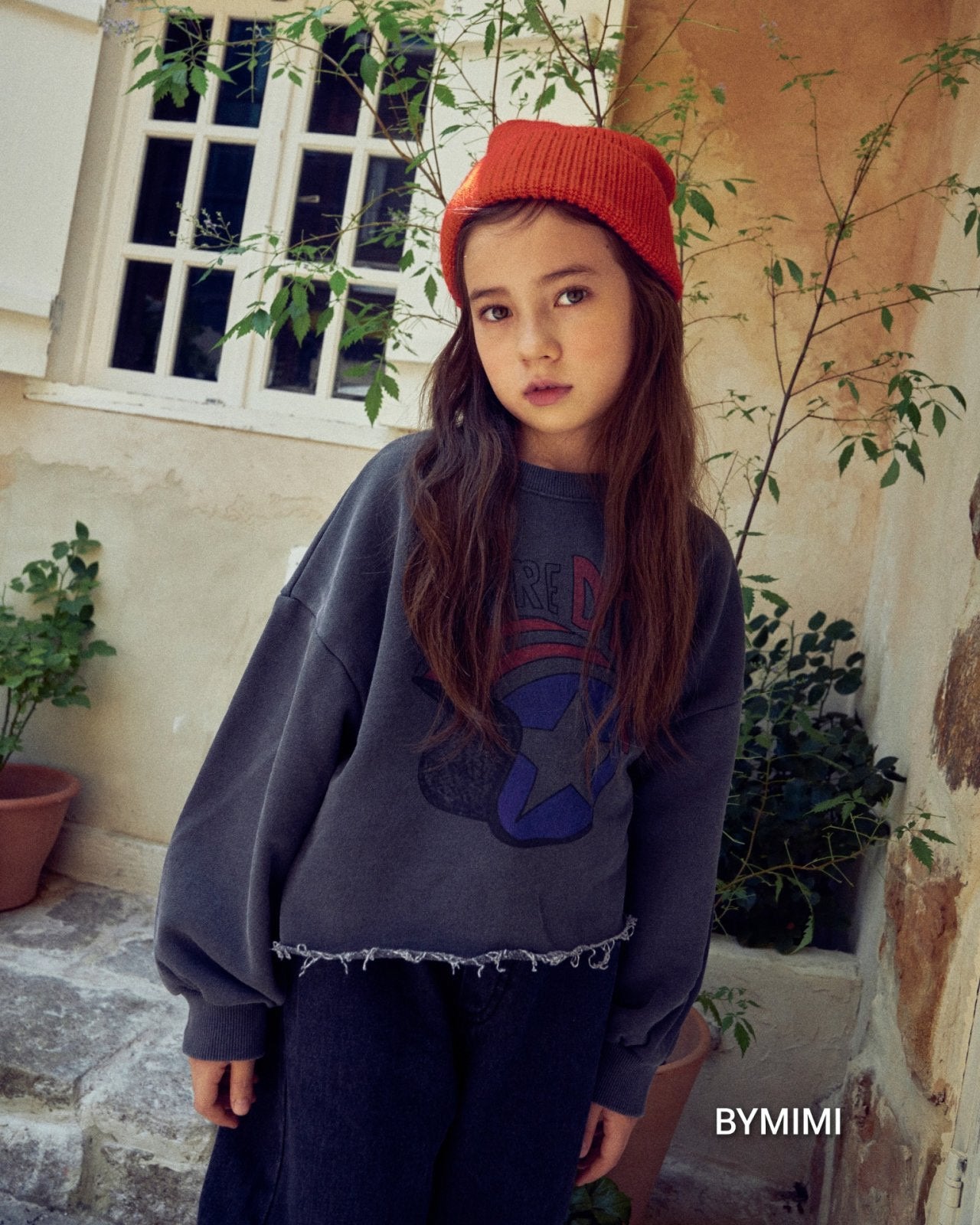 Girls Charcoal Printed Cotton Sweatshirt