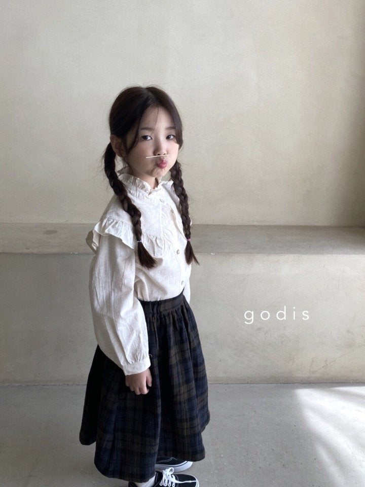Girls Navy Check Cotton Skirt