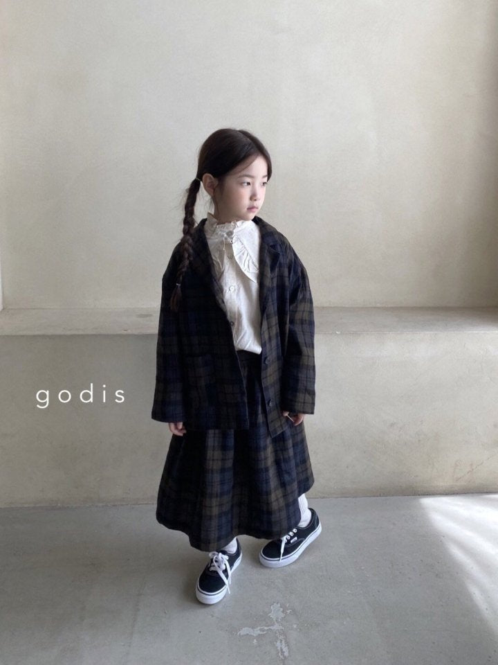 Girls Navy Check Cotton Skirt