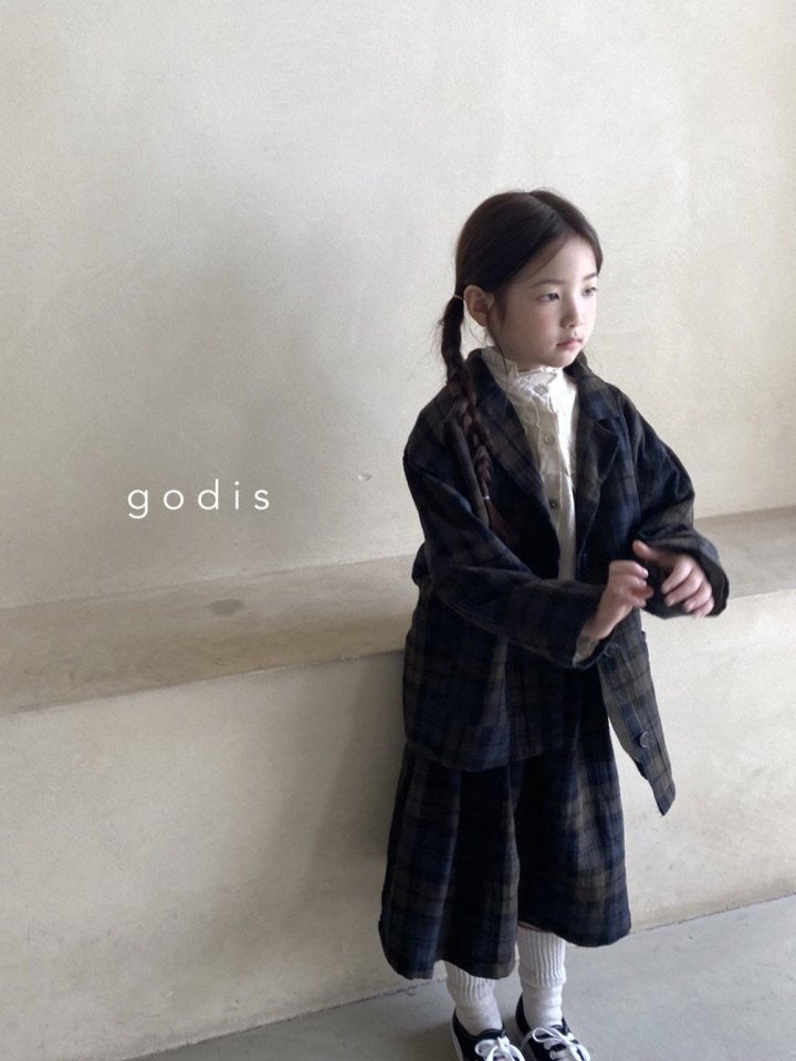 Girls Navy Check Cotton Skirt