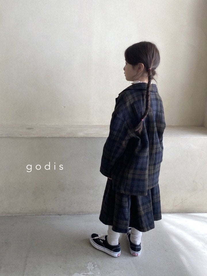 Girls Navy Check Cotton Skirt