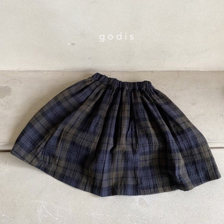 Girls Navy Check Cotton Skirt